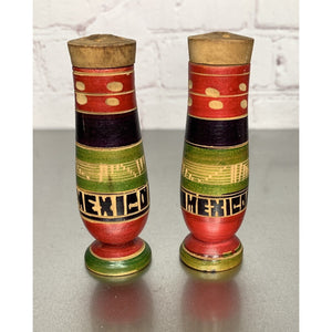Vintage Wood Mexico Salt & Pepper Shakers Round Stripe Design