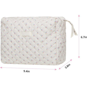 Quilted Floral Makeup Cosmetic Bag & 7-pc Premium Synthetic Makeup Brush Set Lot