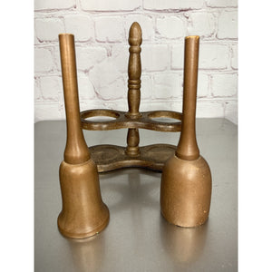 Vintage Wood Bells Salt & Pepper Shakers w/Stand