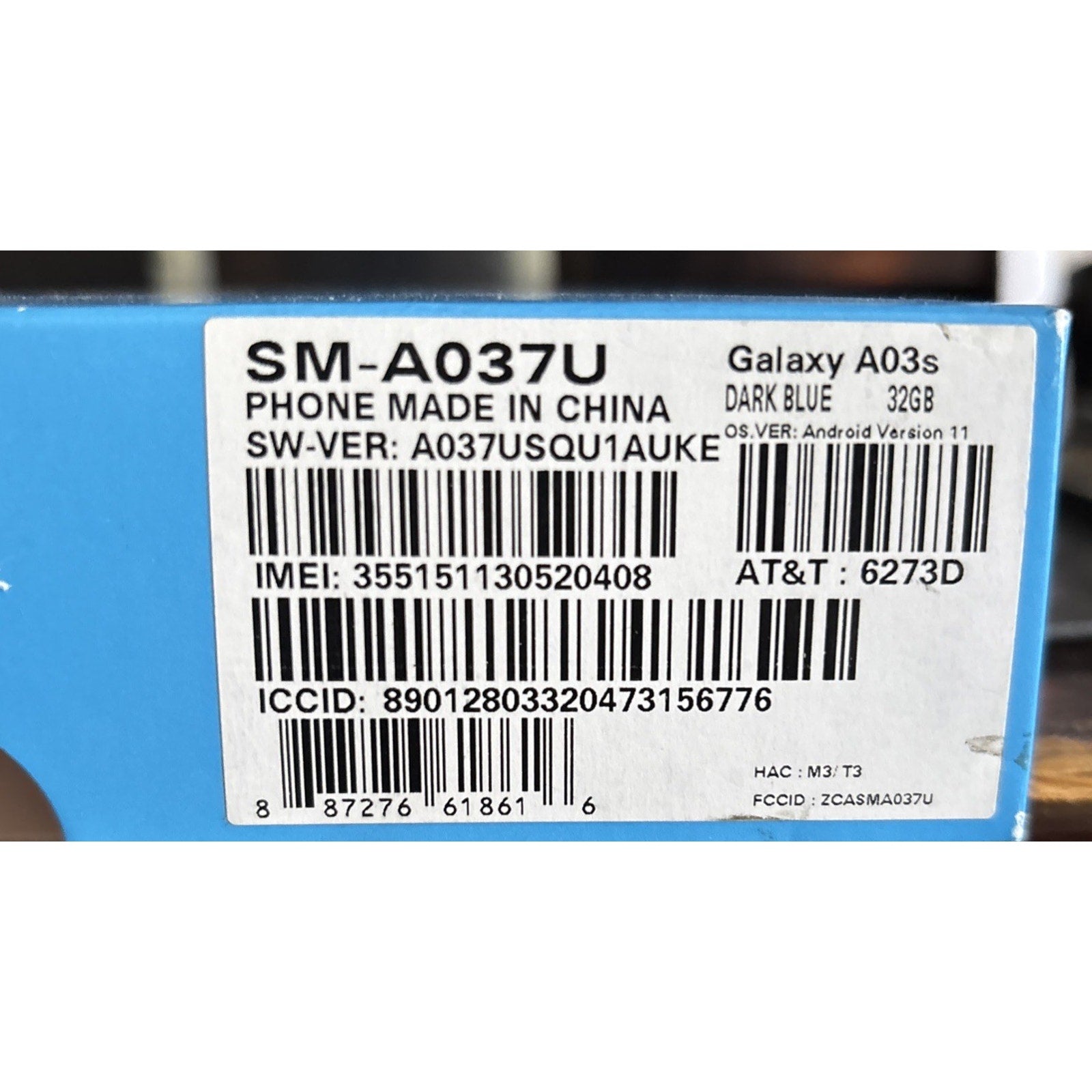 Samsung Galaxy A03s SM-A037U - 32GB - Blue (AT&T) New Open Box