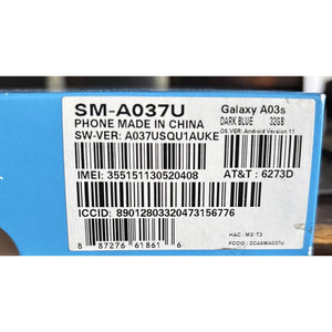 Samsung Galaxy A03s SM-A037U - 32GB - Blue (AT&T) New Open Box