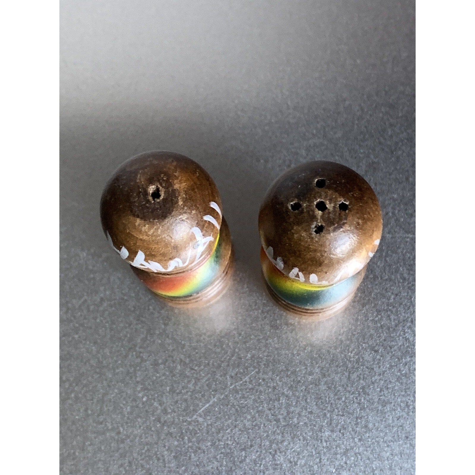 Vintage Wood Hawaii Rainbow Salt & Pepper Shakers