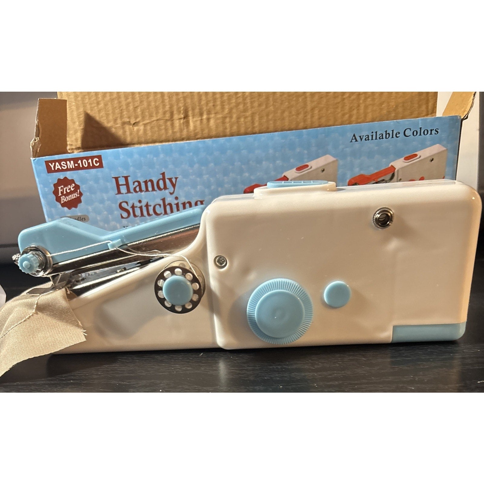 Cordless Handheld Sewing Machine Handy Stitching Blue Portable Battery Operated