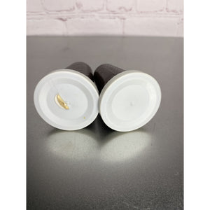 Vintage MCM Plastic Melamine Brown White Salt & Pepper Shakers