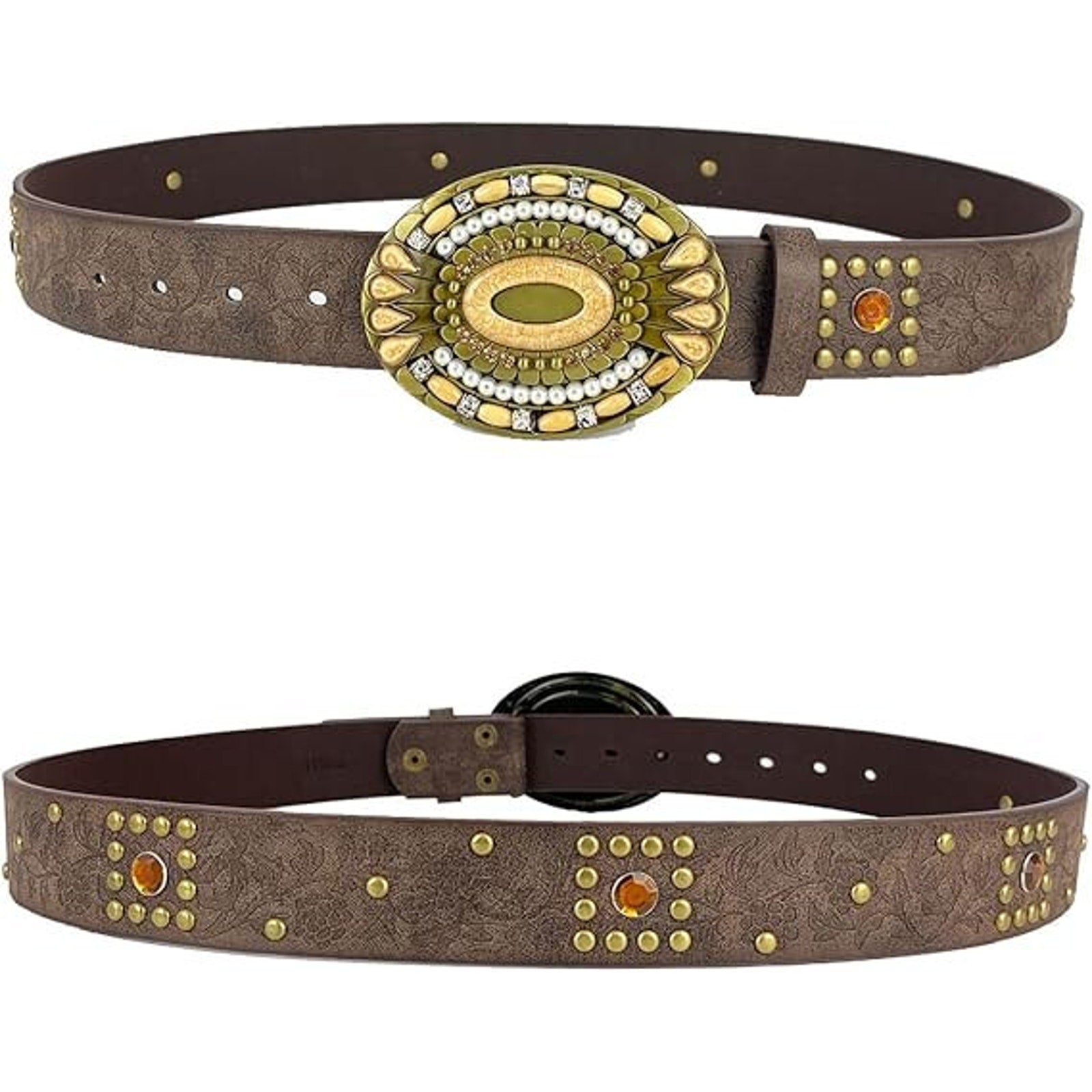 TOPACC Western Embossed Bohemian Belt, Embellished Buckle, Country, Rodeo