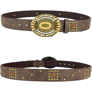 TOPACC Western Embossed Bohemian Belt, Embellished Buckle, Country, Rodeo