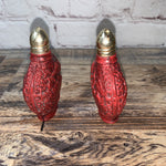 Vtg RED Chinese Asian Embossed Plastic Salt & Pepper Shakers Hong Kong