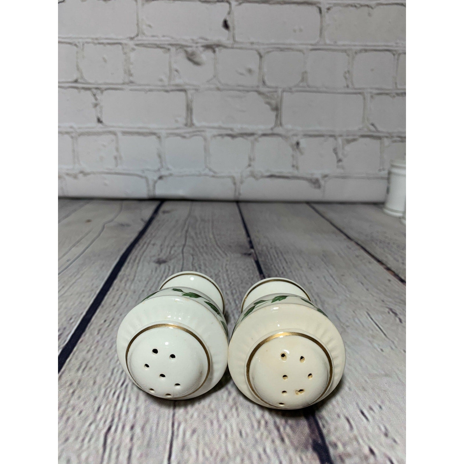 Vintage MCM White Rose Vines Handpainted Fine Porcelain Salt & Pepper Shakers