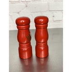 Vintage Round Wood Salt & Pepper Shakers Red w/Handpainted Floral Design