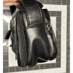 Black Faux Leather Multi Pocket Shoulder Strap Hangbag Purse