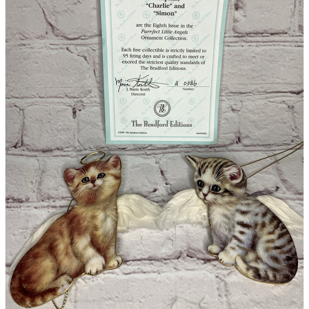 Bradford Editions Purr-fect Little Angels Ornaments (2) Charlie & Simon w/COA