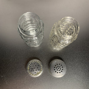 Vintage Clear Glass Salt & Pepper Shakers Waffle Design