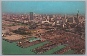 Aerial View Of Cleveland, Ohio, Cleveland Convention Center, Vintage Post Card.