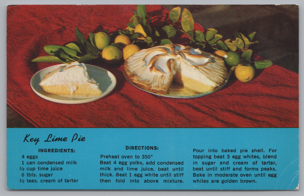 Key Lime Pie, A Gourmet Delight, Vintage Post Card.