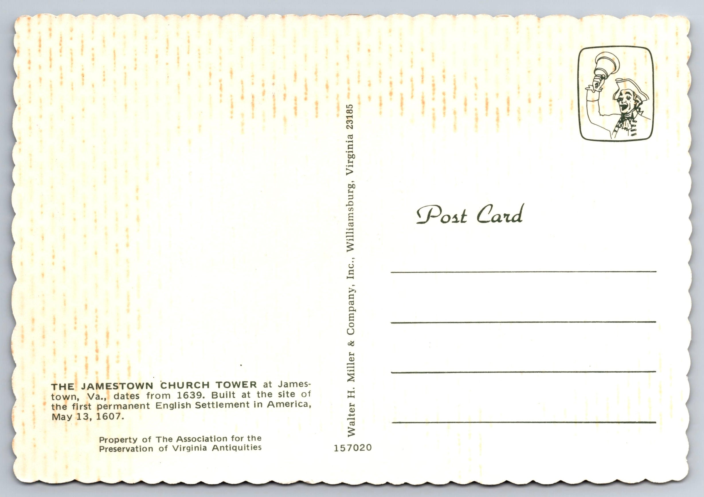 Jamestown Church Tower, Virginia, USA, Vintage Post Card