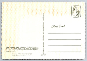 Jamestown Church Tower, Virginia, USA, Vintage Post Card