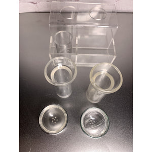 Vintage Retro Clear Lucite Acrylic Salt & Pepper w/Caddy MCM Deco