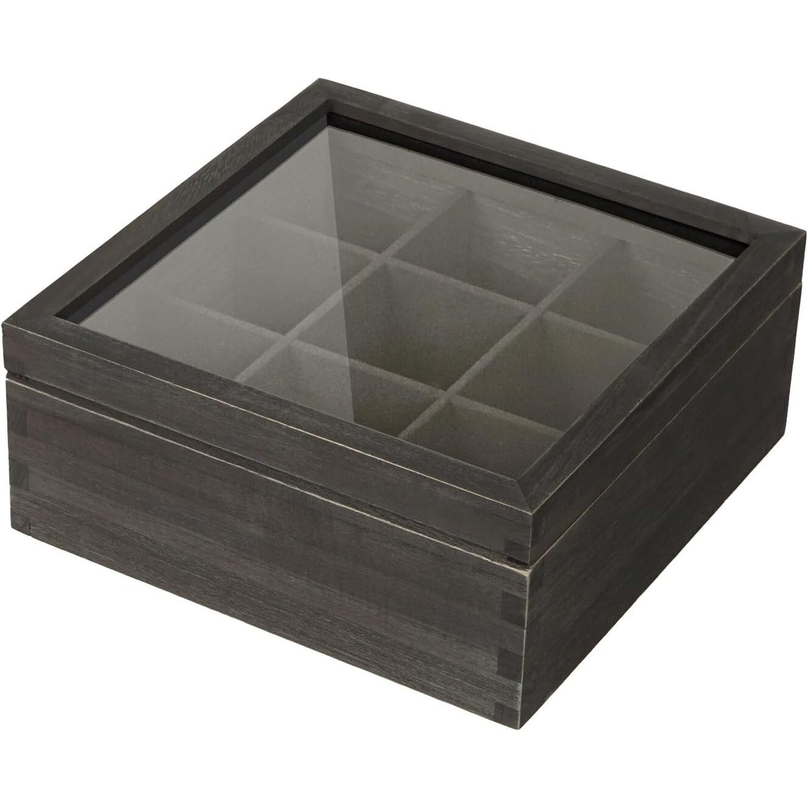Black Bamboo Tea Bag Organizer, 9 Compartment Multi-Functional Tea Box Storage