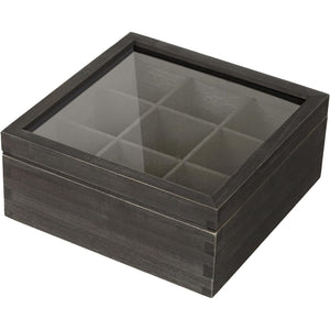 Black Bamboo Tea Bag Organizer, 9 Compartment Multi-Functional Tea Box Storage