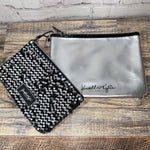 Kendall + Kylie Envelope Clutch Cosmetic Zip Pouch Gift Pack Silver Black Sequin