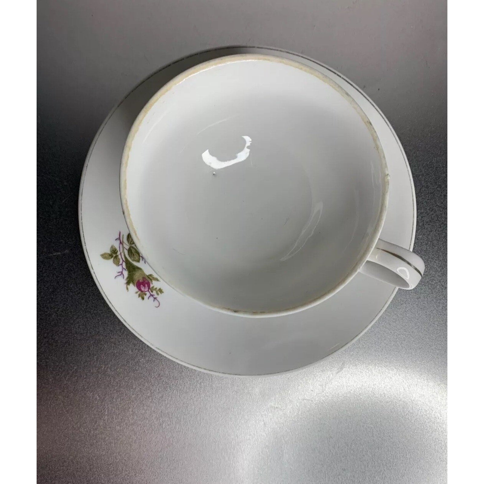 Vintage Japanese porcelain teacup and saucer set with English rose floral pattern and gold trim”