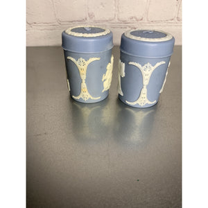 Vintage Salt & Pepper Shakers Hong Kong Blue w/White Colonial Scenes