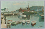 Painting of Rockport Harbor of Sandy Bay,  J Bradford Hague Vintage PC