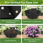 Hanging Planter Basket Liners 4 Pack 14" Round Fabric Liners w/Snaps Woven Black