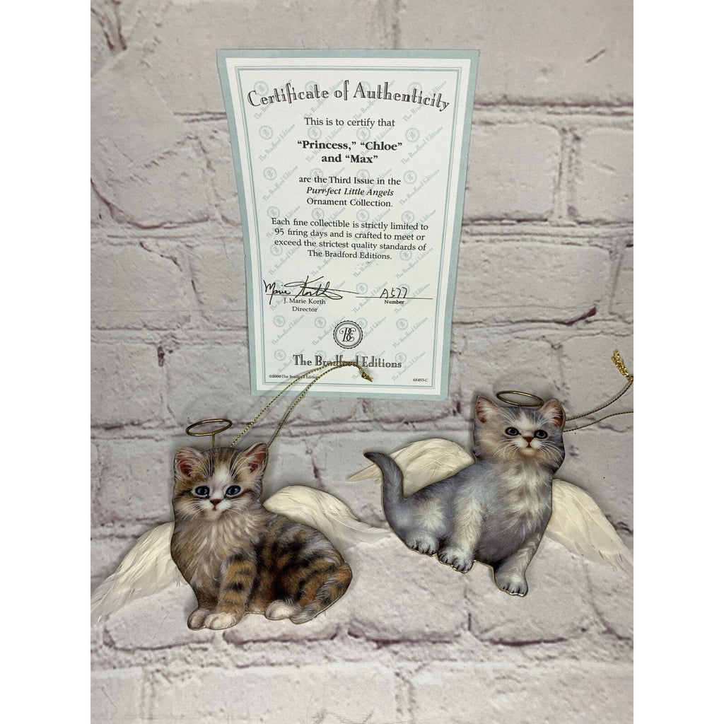 Bradford Editions Purr-fect Little Angels Ornaments (2) Princess & Chloe w/COA
