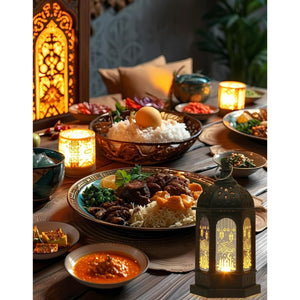 2 Pieces Ramadan Lanterns 5.2"h Retro Hanging Lamp, Tabletop, Transparent Glass