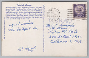 Natural Bridge, Virginia, Vintage Post Card.
