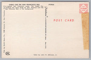Cable Car On The San Francisco Hill, California, USA, Vintage Post Card.