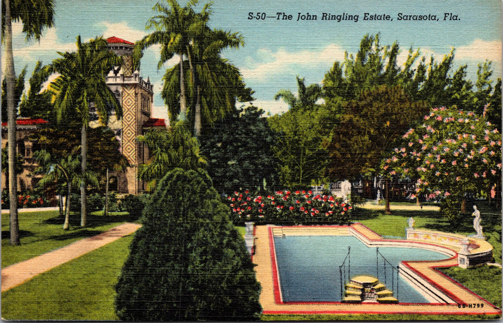 John Ringling Estate, Sarasota, Florida, USA, Vintage Post Card