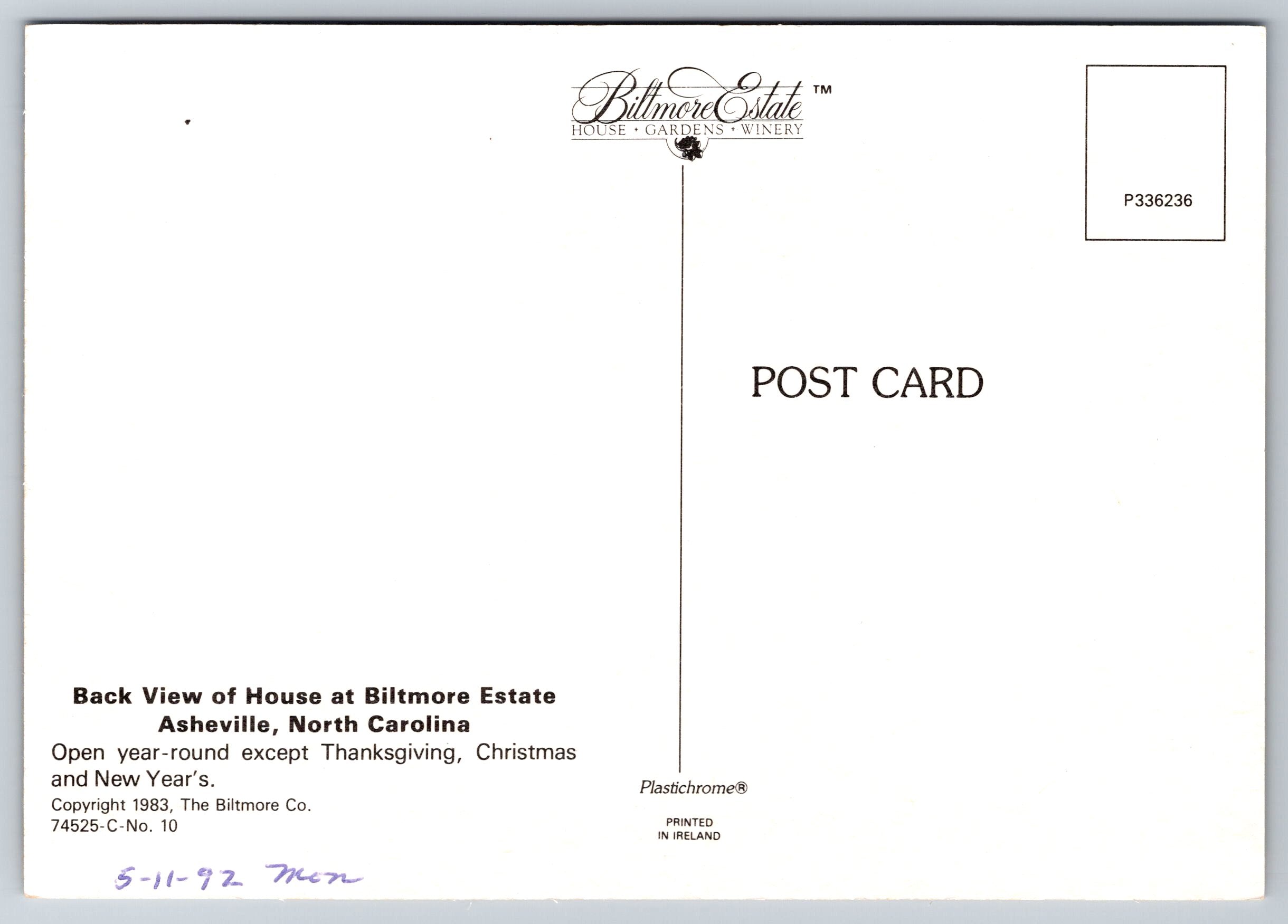 Baltimore Estate, Back Of House, Vintage Post Card