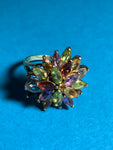 Vintage Gold Vermeil 925 Sterling Silver Multicolor Cluster Crystals Ring Size 9