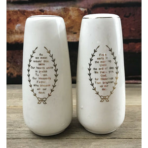 Vintage Mid-Century Ceramic Raised Rose Meal Prayers Salt & Pepper Shakers