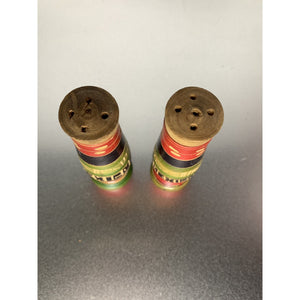 Vintage Wood Mexico Salt & Pepper Shakers Round Stripe Design