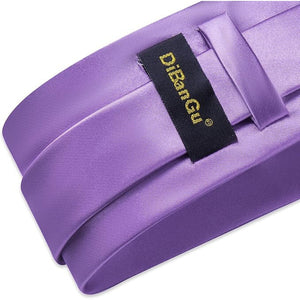 DiBanGu Satin Ties Solid Color Necktie and Pocket Square Tie Clip Formal