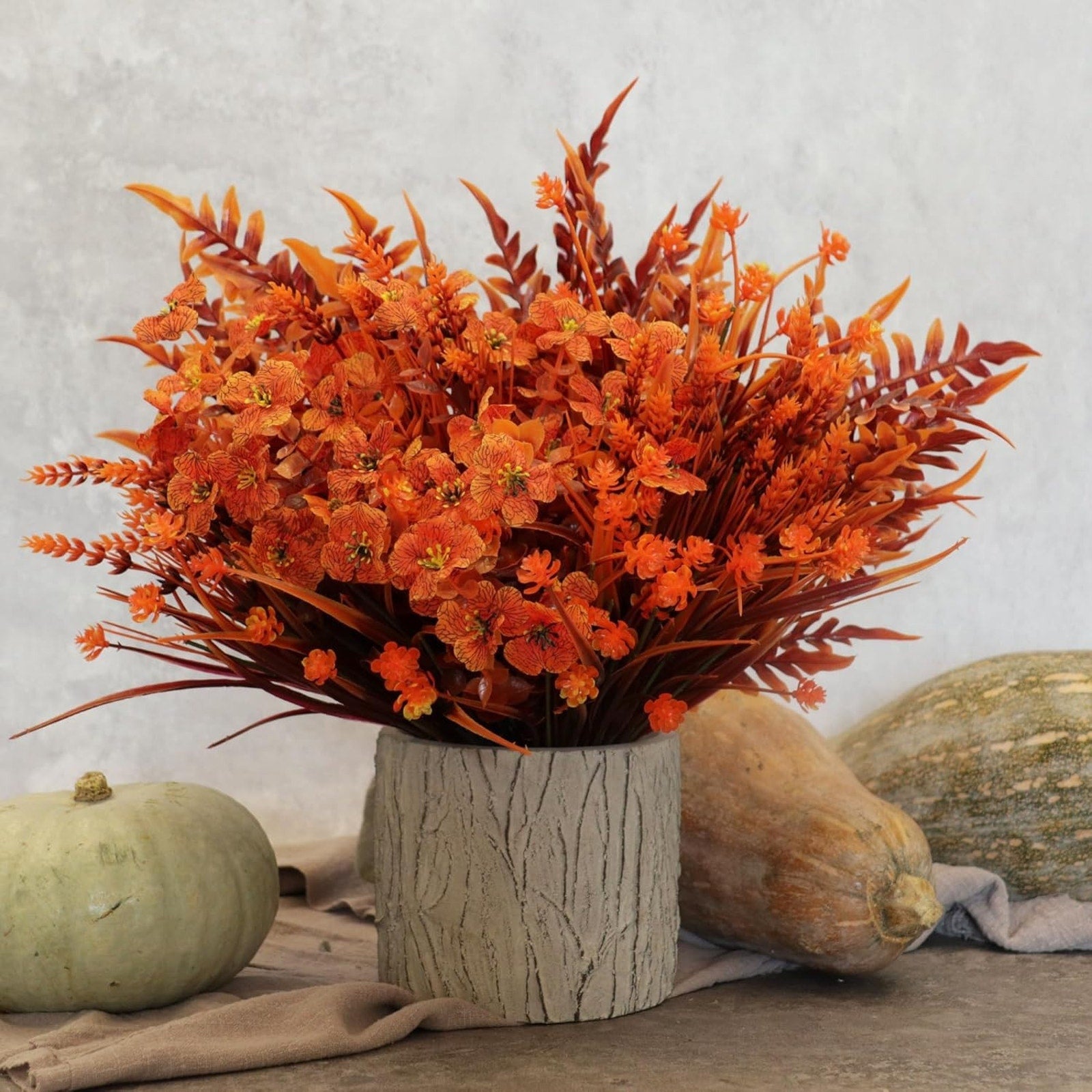 16 Bundles Artificial Faux Fall Mums Flowers Plants UV Resistant Mixed Orange