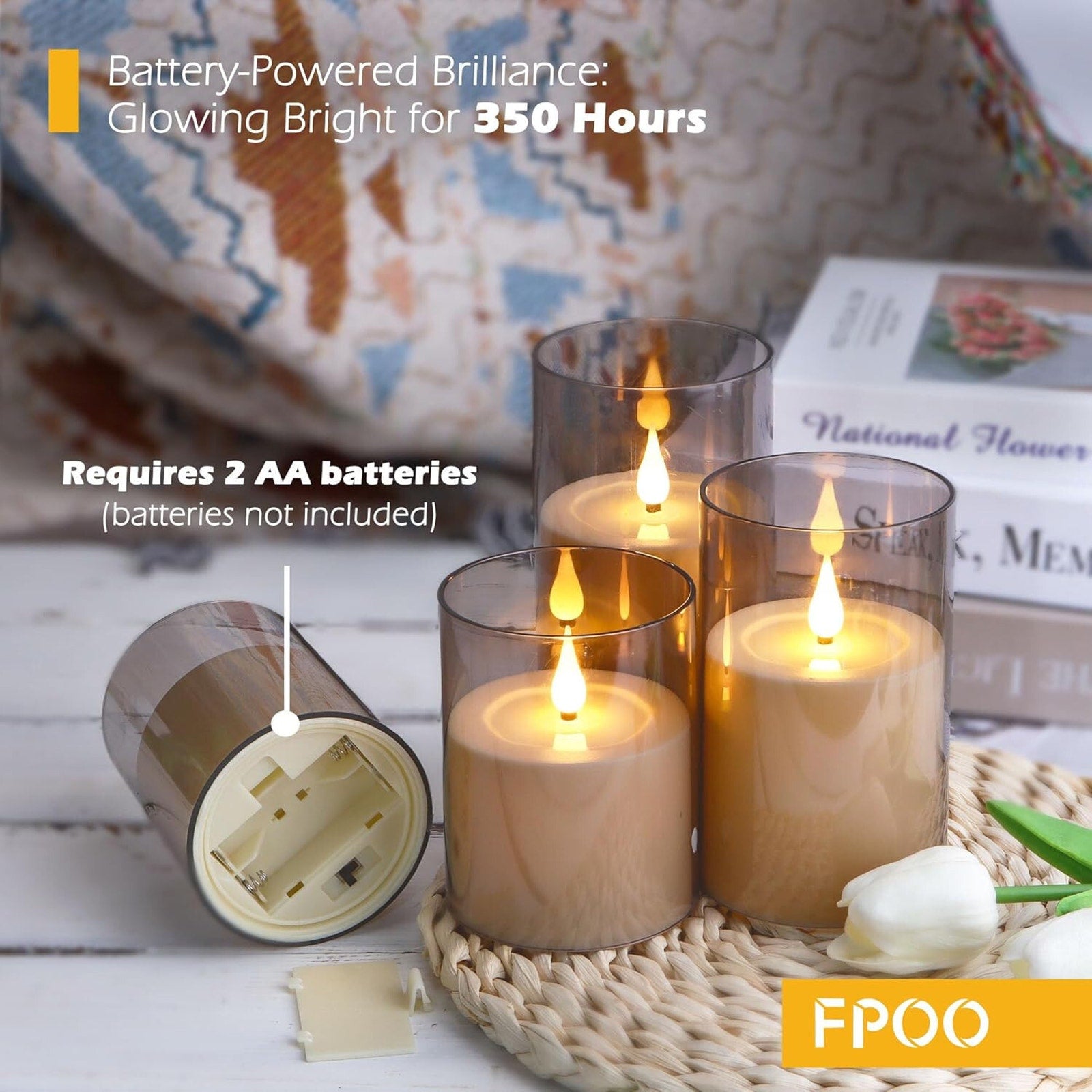 Flameless Pillar Candles Battery Operated Set of 8, LED Candles w/Remote 3 Sizes