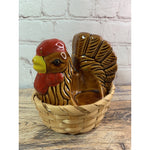 Ceramic Chicken Hen In Basket Salt Pepper Shaker Napkin Holder Brown Giftco