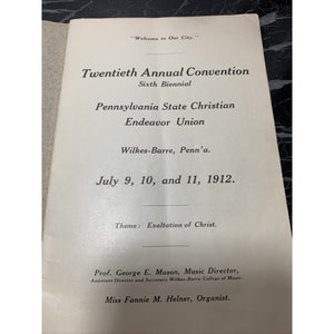 1912 Pennsylvania State Christian Endeavor Union Convent Booklet Wilkes-Barre PA
