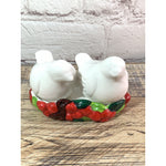 Vintage White Doves In Holly Berry Tray Salt & Pepper Shakers, Russ Berrie Co