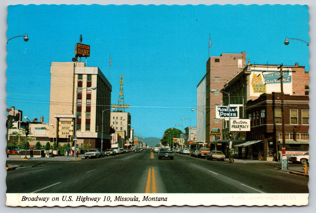 Broadway, US Highway 10, Missoula, Montana, Vintage Post Card