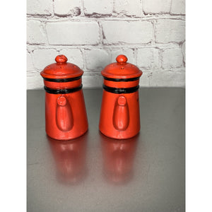 Vintage Red Coffee Pot Kettle Ceramic Salt & Pepper Shakers Japan