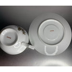 Vintage Japanese porcelain teacup and saucer set with English rose floral pattern and gold trim”