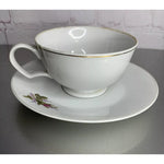 Vintage Japanese porcelain teacup and saucer set with English rose floral pattern and gold trim”