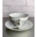 Vintage English rose teacup and saucer made in Japan, porcelain china with gold trim, floral pattern