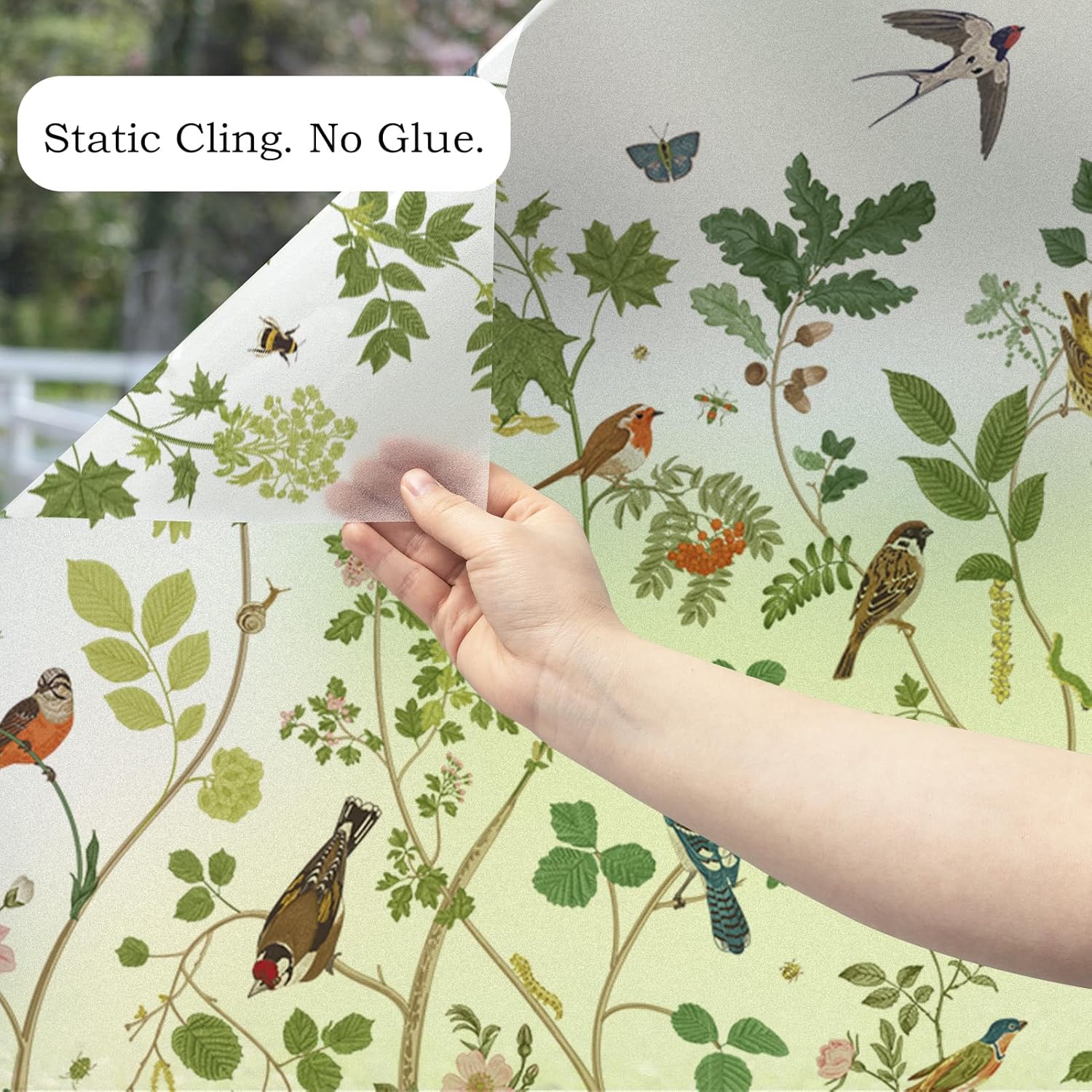Window Film Roll, Botanical Flower Pattern, Frosted Privacy Film