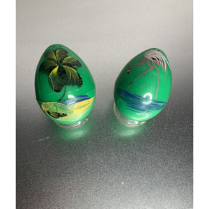 Vintage Tropical Egg Salt & Pepper Shakers Plastic Green